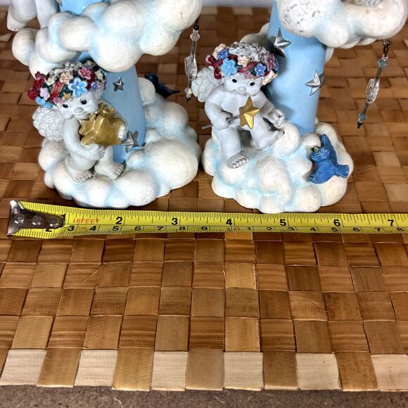 DREAMSICLES 7”Cherubs Candlesticks X2 BY DANBURY MINT Baby Blue w/ Stars Clouds - Picture 16 of 16